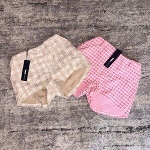 Fashion Nova Tweed High-Waist Shorts in Beige and Pink